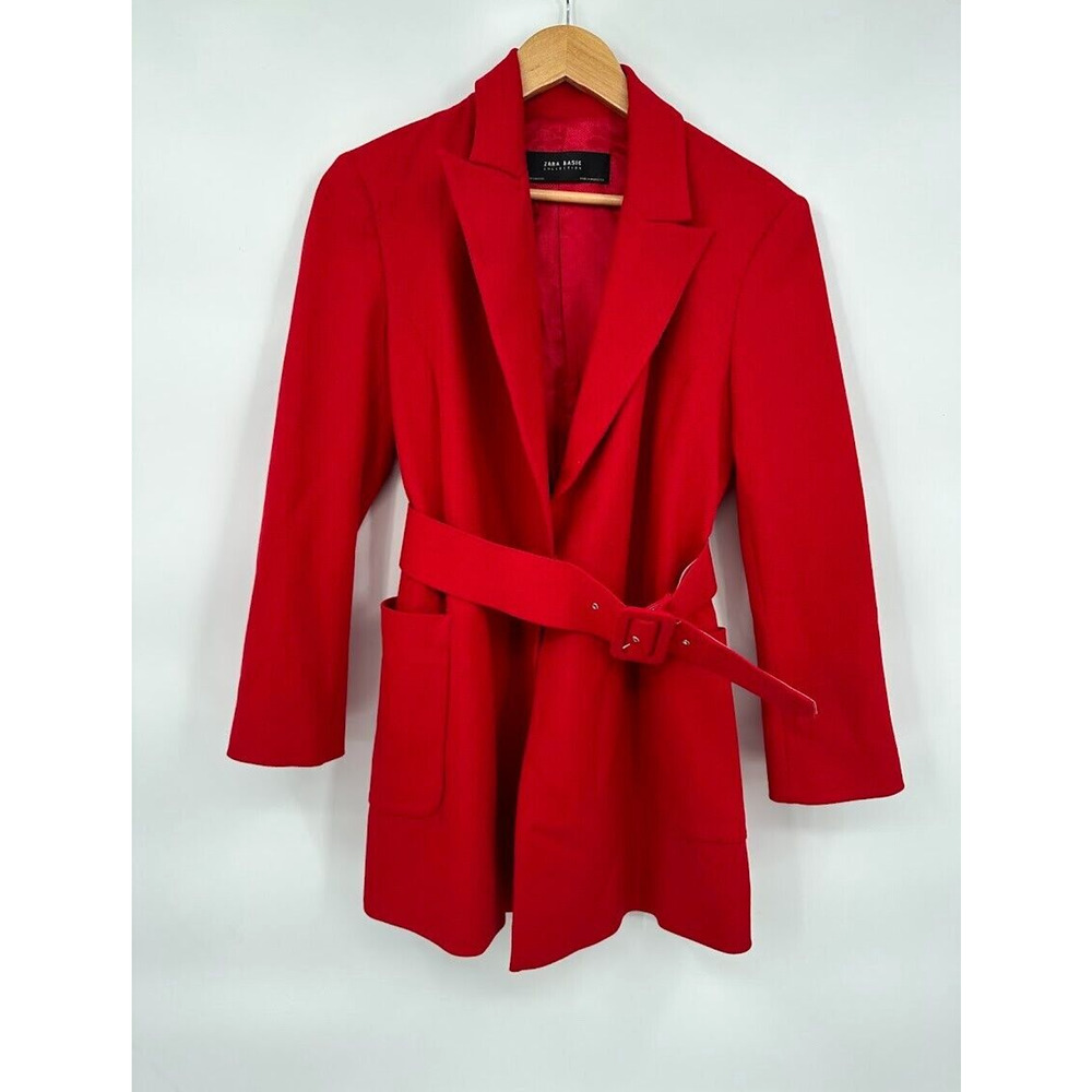 Zara Red Single Button Belted Blazer Jacket Women's Size Small Classy Business